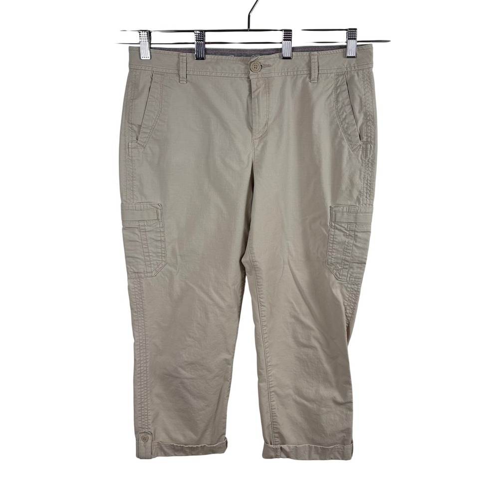 Eddie Bauer Slightly Curvy Cropped Cargo Pants Sz 10 Tan Cotton Ripstop Utility